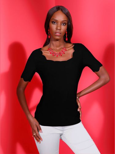 T-shirt à manches courtes bords arrondis féminins - Creation L - Modalova