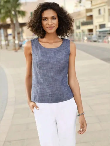 Liquette féminine à bretelles larges et col rond - Collection L - Modalova