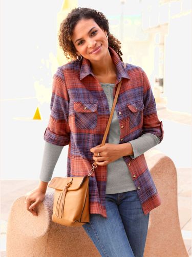 Chemisier en flanelle pur coton - Collection L - Modalova