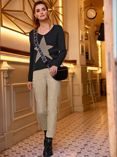 Pull à manches longues encolure en v côtelée - Witt - Modalova