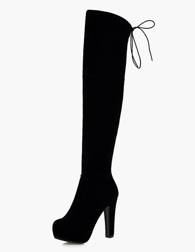 Cuissardes à talons épais en cuir poncé Zip - milanoo.com - Modalova
