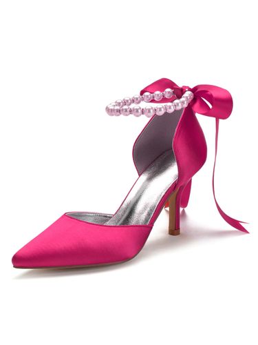 Chaussures de mariée en satin Rose bout pointu Bow talon aiguille chaussures de mariée - milanoo.com - Modalova