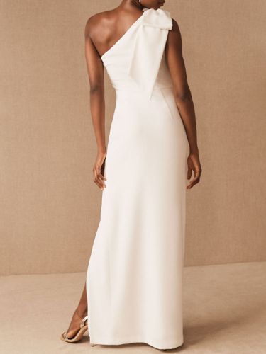 Robe de mariée simple blanche en satin une épaule jupe fendu Robe de mariage - milanoo.com - Modalova