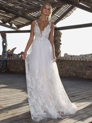Robe de mariée bohème col V dos à traîne robe de mariage - milanoo.com - Modalova