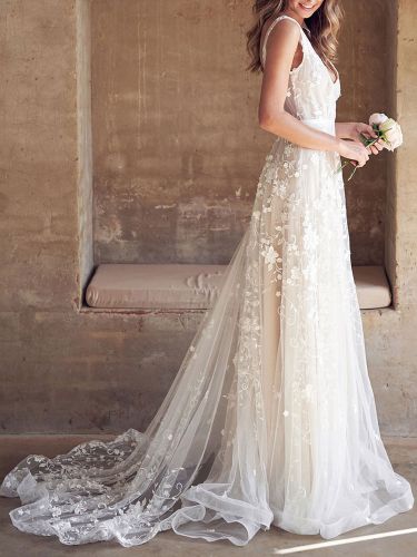 Robe de mariée; robe de mariée en dentelle - milanoo.com - Modalova