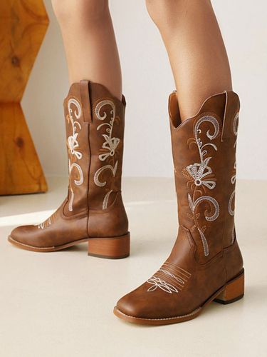 Bottes Mi-mollet Bottines à Talons Hauts Imprimés Fleuries Chaussures de Mariée Bohème - milanoo.com - Modalova