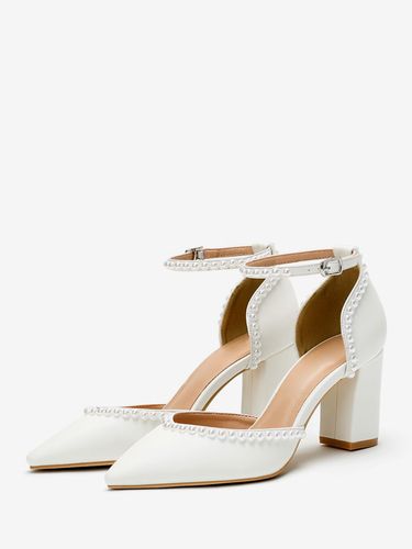 Chaussures De Mariage Escarpins De Mariée Lacet à Cheville Talon Carré Bout Pointu Perles - milanoo.com - Modalova