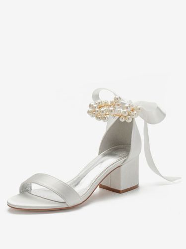 Sandales mariée talon carré en satin avec boucle décoré des perles Chaussures de mariée - milanoo.com - Modalova