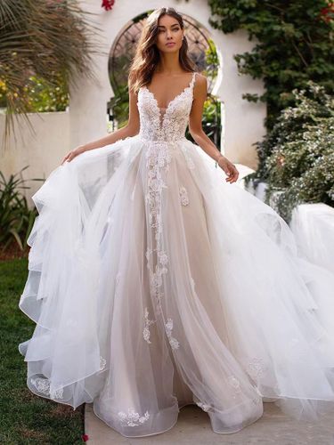 Robe de mariée; robe de mariée A-line; Robe de mariée en dentelle - milanoo.com - Modalova