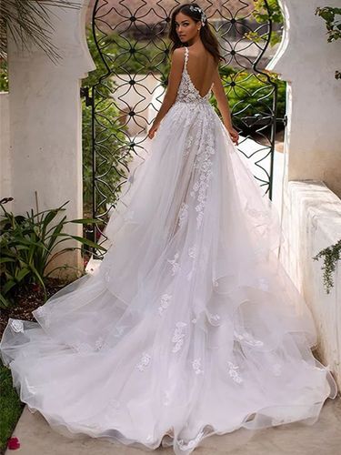 Robe de mariée; robe de mariée A-line; Robe de mariée en dentelle - milanoo.com - Modalova