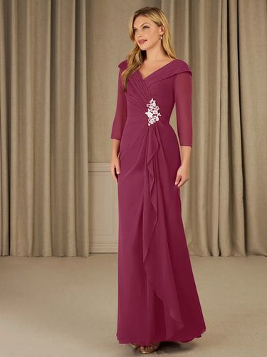 Robe de mère de mariée robe d'invitée de mariage en mousseline col V 3/4 manche - milanoo.com - Modalova