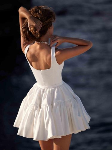 Robe de mariée courte mini col carré sans manches robe de mariée courte - milanoo.com - Modalova