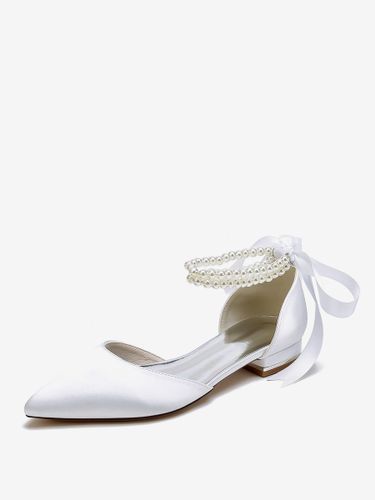 Chaussures De Mariée Bride Perles Lacet Nœud Mariage Satin Bout Pointu - milanoo.com - Modalova