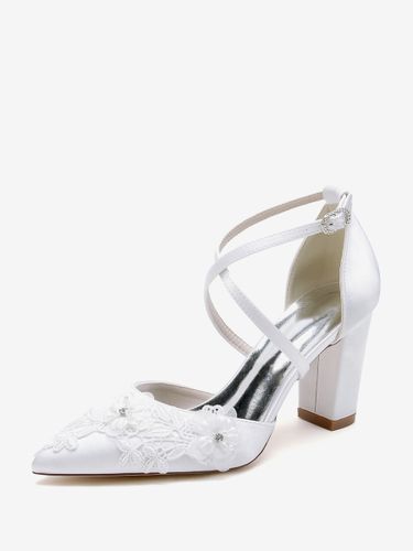 Chaussures de mariage Escarpins de mariée bride fleur en satin à bout pointu - milanoo.com - Modalova