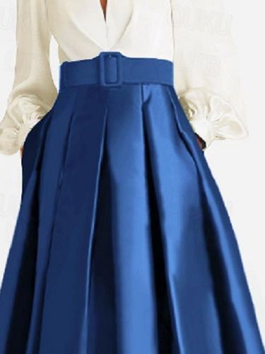 Robe de bal robe de soirée col en V satin manches longues ceinture robe de concours - milanoo.com - Modalova