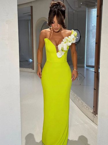Avec robe de cocktail robe de bal moderne longueur au sol col en V fleurs polyester - milanoo.com - Modalova