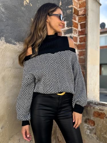 Pullss bloc de couleur col bijou manches longues épaule ouverte pulls en acrylique - milanoo.com - Modalova