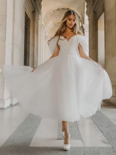 Robe de mariée courte Robe de mariée 2 Pièces boule Avec traîne Ivoire sans manches col V Robes de mariée - milanoo.com - Modalova
