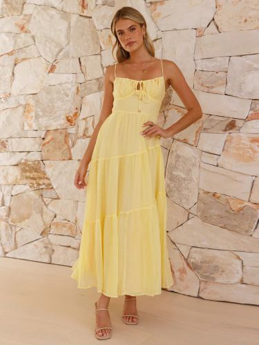 Robe longue jaune beurre à volants et lien sur le devant (2025) - milanoo.com - Modalova