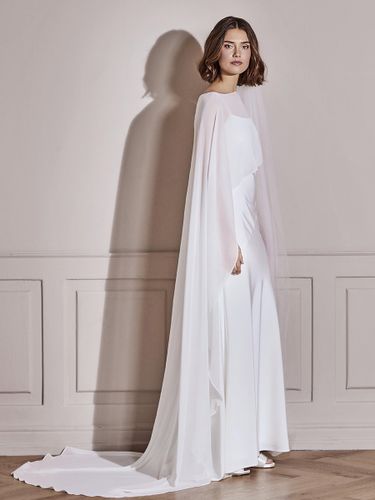 Châles de mariée à manches mi-longues et décolleté conçu en mousseline de soie - milanoo.com - Modalova