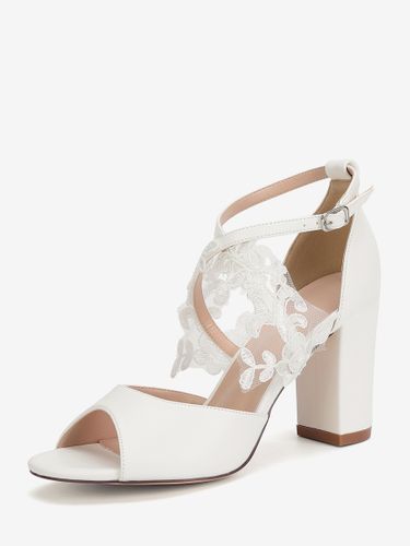 Chaussures de mariée blanches à bout ouvert et talons épais - milanoo.com - Modalova