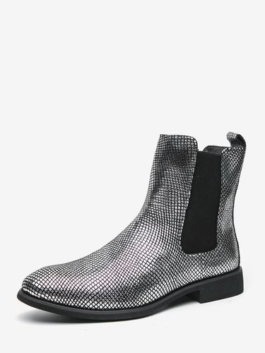 Bottines Chelsea à bout pointu en cuir brillant imprimé python avec talon bas - milanoo.com - Modalova