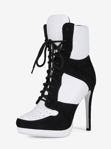 Bottines à talons Senaker bout rond patchwork lacets - milanoo.com - Modalova