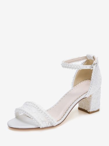 Chaussures de mariée ivoire à bout ouvert et talon compensé ornées de dentelle - milanoo.com - Modalova