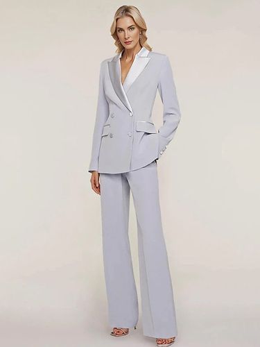 Robe de mariée pour mère de la mariée décolleté manches longues deux pièces boutons longueur au sol pour invité de mariage - milanoo.com - Modalova