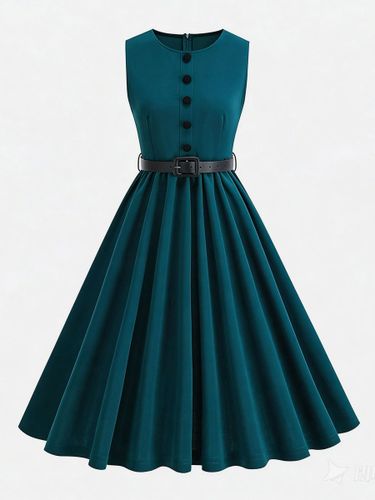 Robe midi rouge vintage chic cintrée à la taille - milanoo.com - Modalova