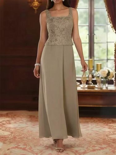Robe de soirée pour la mère de la mariée col carré manches 3/4 robe d'invitée deux pièces en dentelle pour un mariage - milanoo.com - Modalova