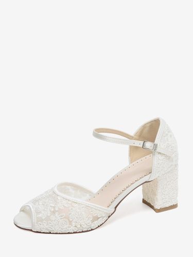 Chaussures de mariée à talon bloc bout ouvert dentelle appliquée et boucle - milanoo.com - Modalova