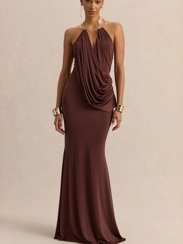 Robe de soirée sirène dos nu à col halter et décolleté plongeant robe longue drapée et drapée - milanoo.com - Modalova