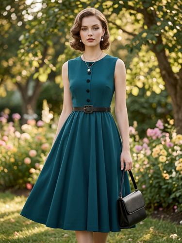 Robe midi rouge vintage chic cintrée à la taille - milanoo.com - Modalova