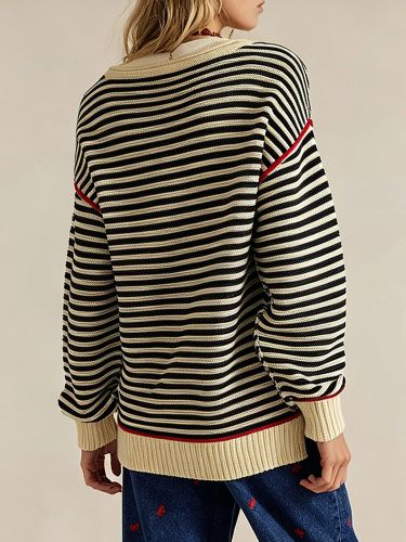 Pull-over à col bateau rayé raglan coutures contrastées coupe oversize - milanoo.com - Modalova