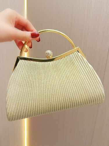 Sac bandoulière de soirée à rayures verticales pochette plissée avec anse en métal sac à main de soirée - milanoo.com - Modalova