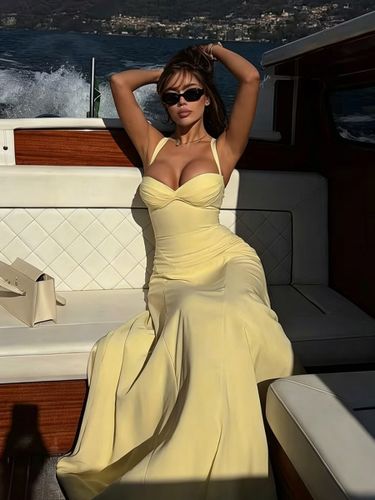 Robe de vacances à bretelles spaghetti robe bustier maxi robe de soirée longue fluide à lacets dans le dos robe de soirée fluide à bretelles spag - milanoo.com - Modalova