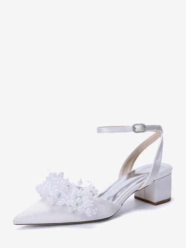 Chaussures de mariée en satin à talon compensé perles et bride cheville - milanoo.com - Modalova