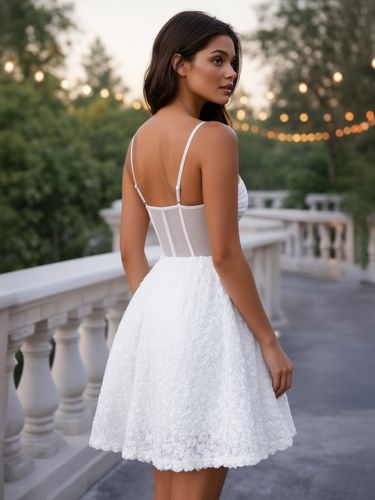 Mini-robe blanche à fleurs et taille transparente (2026) - milanoo.com - Modalova