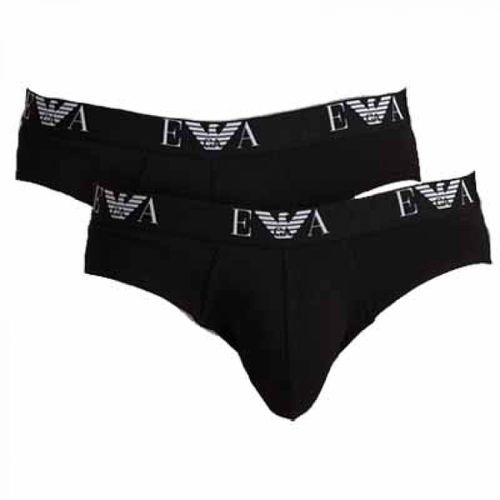 Lot de 2 slips ceinture élastique - coton stretch - Emporio Armani Underwear - Modalova