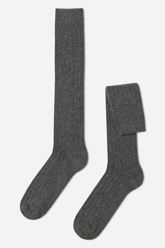 Men’s Ribbed Wool and Cashmere Long Socks Man Grey Size 40-41 - Calzedonia - Modalova