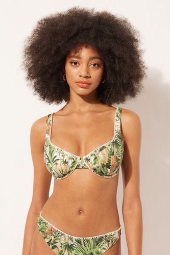 Lightly Padded Balconette Swimsuit Top Savage Tropics Woman Green Size 4 - Calzedonia - Modalova