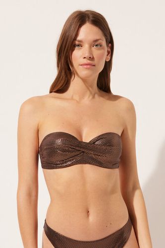 Lightly Padded Bandeau Swimsuit Top Light Reflections Woman Brown Size 7 - Calzedonia - Modalova