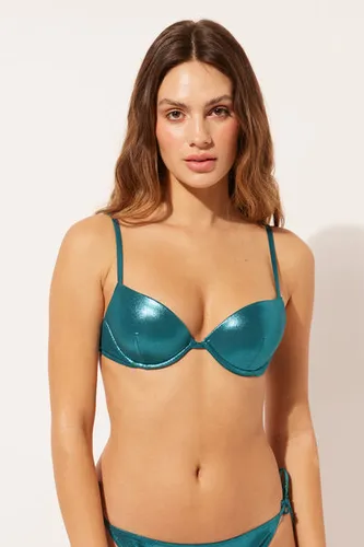 Lightly Padded Push-up Swimsuit Top Metallic Skin Woman Blue Size 3 - Calzedonia - Modalova