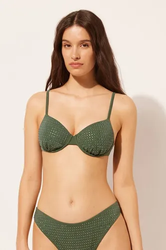 Lightly Padded Push Up Swimsuit Top Luxury Stones Woman Green Size 5 - Calzedonia - Modalova