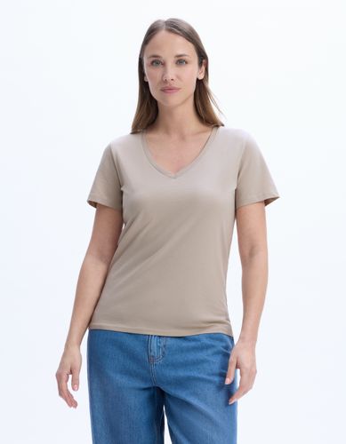 T-shirt en coton biologique col V - beige - celio - Modalova