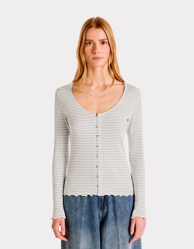 T-shirt en maille côtelée rayée - écru - celio - Modalova