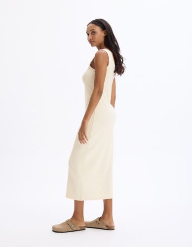 Robe longue côtelée en coton - beige - celio - Modalova