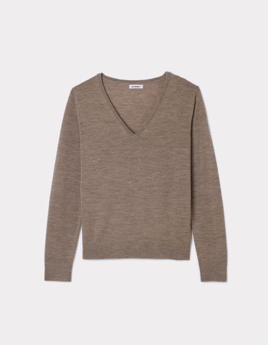 Pull 100% laine mérinos à col V - taupe - celio - Modalova