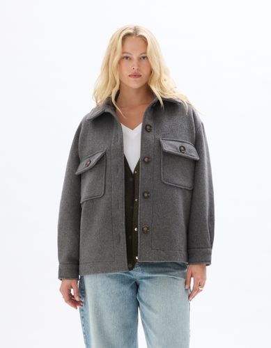 Blouson duveteux col chemise - gris - celio - Modalova